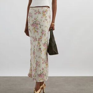 NWT - Reformation Cream Floral Midi Skirt with Pink & Yellow Blooms